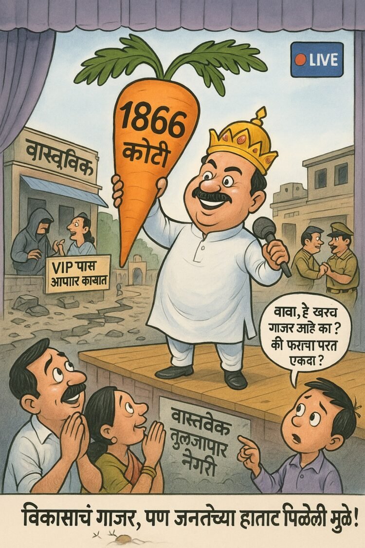 तुळजापूर होणार ‘तिरुपती’ की विकासाचा नवा ‘गाजर’ प्रकार? आमदार राणा पाटलांच्या घोषणेने जनतेत हशा!