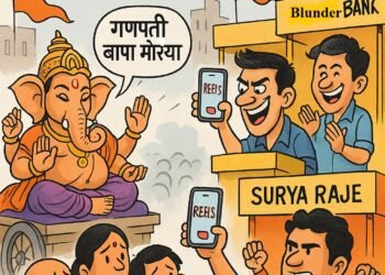 देवाला निरोप, पण कार्यकर्त्यांची रिल्सवर जुंपली! धाराशिवच्या मिरवणुकीत राजकीय फड !