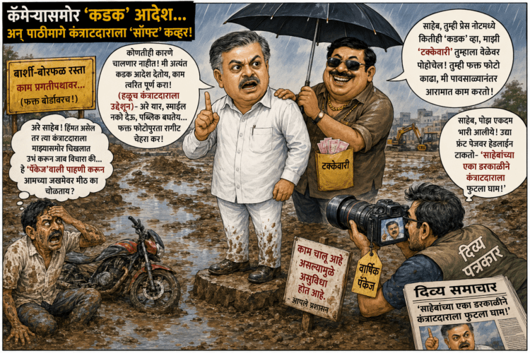 बार्शी-बोरफळ रस्त्याचा चिखल, लाडक्या कंत्राटदाराची पाठराखण अन् साहेबांचे ‘पाहणीचे नाटक’!